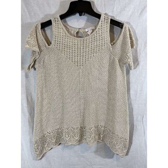 Lauren Conrad Women's XL Open Knit Cold Shoulder Cream Sweater - Picture 1 of 11
